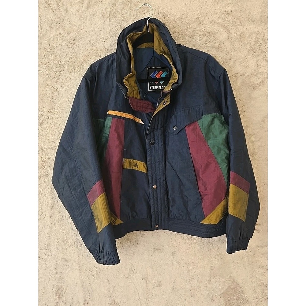Steep Slopes Blue Purple Green Gold Colorblock‎ Vintage Ski Jacket Men Size M